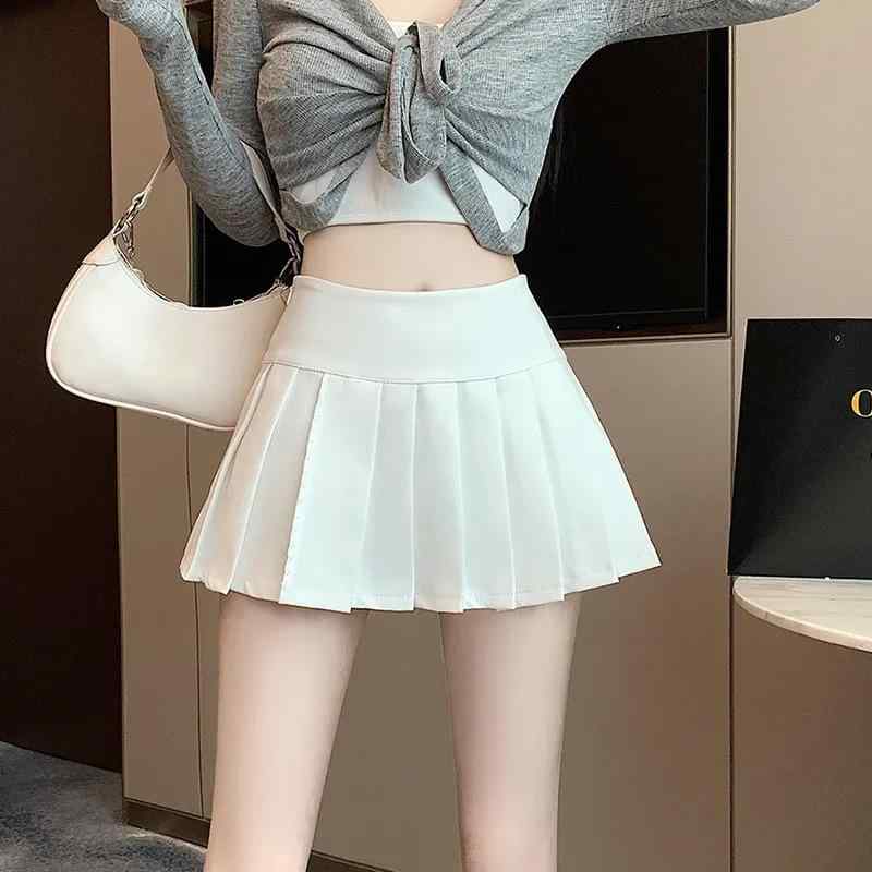 スカート レディース ホワイト ハイウエスト プリーツ ミニ丈 Aライン キュロットスカート スカパン スーツ生地 ポリエステル 低身長向け きれいめ トレンド 通勤 オフィス 普段使い 春夏秋 スタイルアップ 脚長効果