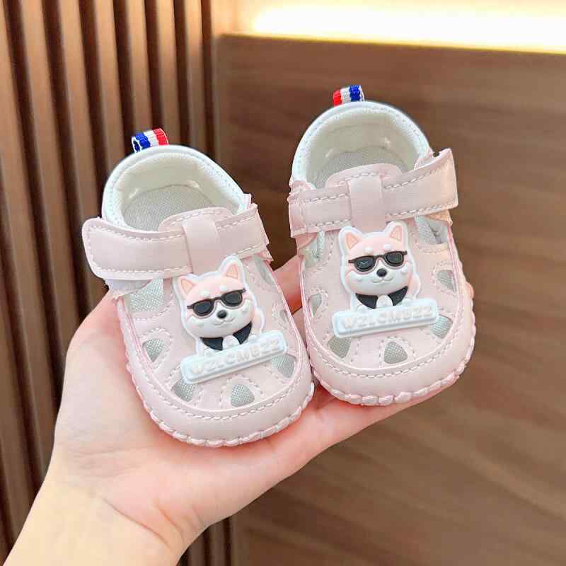 サンダル ベビー 男女兼用 かわいい ソフトソール ファーストシューズ 滑り止め 通気性 マジックテープ 合成皮革 キャラクター 夏 ピンク ホワイト カーキ(4)