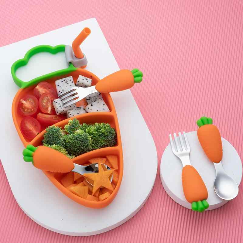 食器 ベビー キッズ 304ステンレス シリコンプレート カトラリー にんじんモチーフ かわいい 離乳食 食..