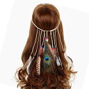 ヘアバンド レディース ボヘミアン 民族調 エスニック クジャク羽根飾り フェザー ヘッドアクセサリー ハンドメイド 手作り 茶色 春夏 ファッション 小物(x2)(4)