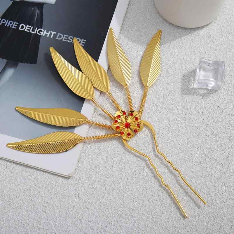 ヘアアクセサリー レディース 孔雀 葉 リーフ モチーフ 簪 タイ風 民族風 合金製 ジルコニア ラインス..
