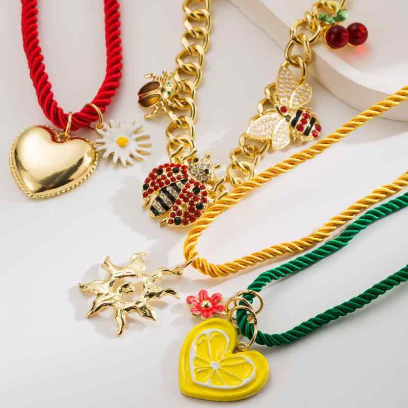 ネックレス レディース カラフル かわいい シンプル ハート テントウムシ 桜 ひまわり 花モチーフ セッ..