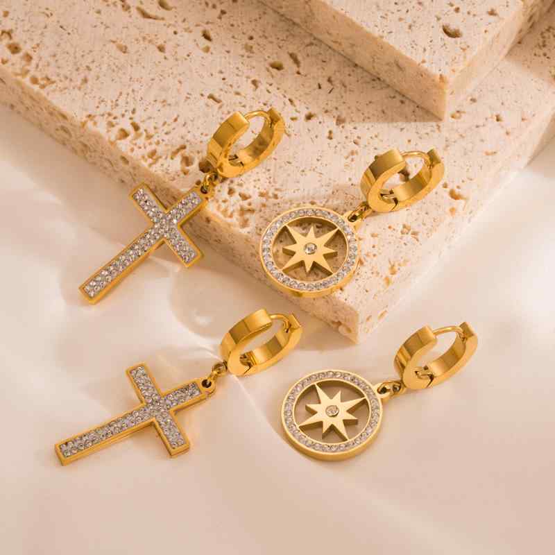 ピアス レディース 女性用 個性的 欧米風 チタン鋼 ステンレス クロス ジルコニア 高級感 エレガント 揺れる アクセサリー