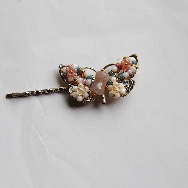 ヘアクリップ レディース 中国風 蝶 バタフライモチーフ 髪飾り スイート フェミニン かわいい チャイナドレス パッチンピン 一文字クリップ サイドクリップ ミニ 飾りピン 田園風 ナチュラル 合金