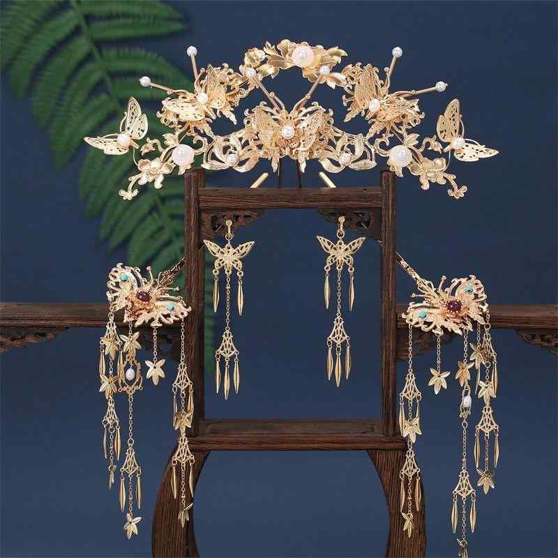 髪飾り 花嫁 結婚式 ブライダル ゴールドメッキ 変色防止 豪華 高級感 レトロ アンティーク調 かんざし..