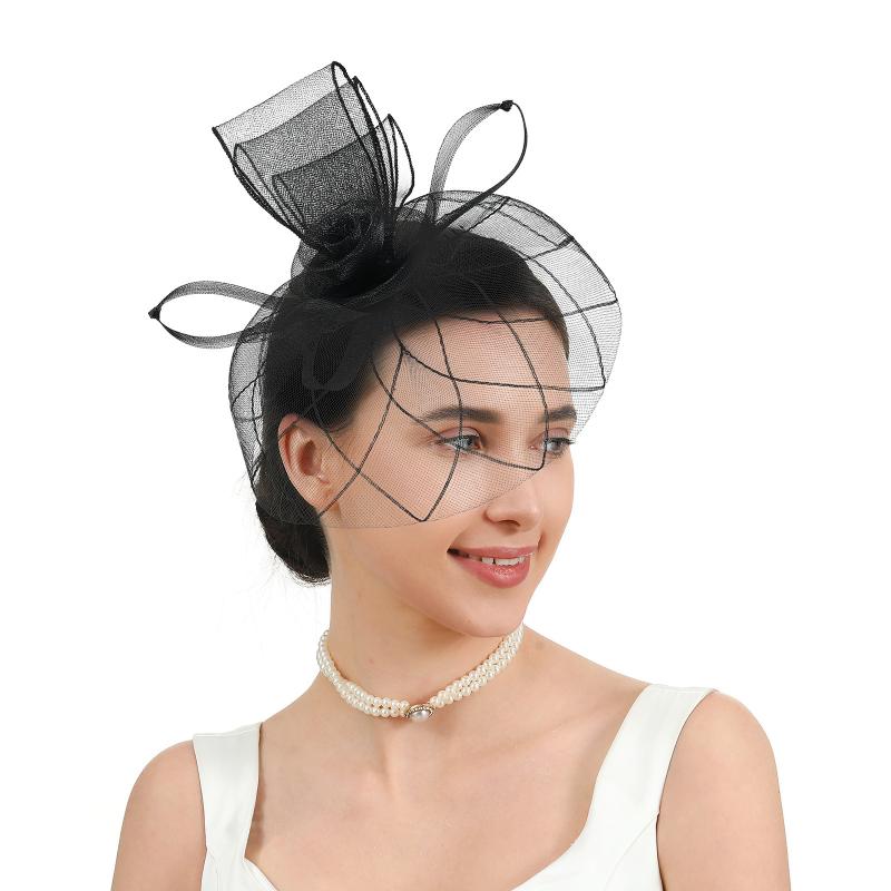 ヘアアクセサリー レディース レトロ ヘッドドレス チュール ベール フェザー 花モチーフ 結婚式 パー..