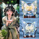 髪飾り レディース 蝶々 タッセル 古風 漢服 中華服 ヘアクリップ ヘアピン 簪 ヘッドドレス 2個セット ビーズ 珠飾り エレガント 清楚 華やか 撮影 イベント 発表会 お祭り 春夏 ピンク ブルー 黄緑
