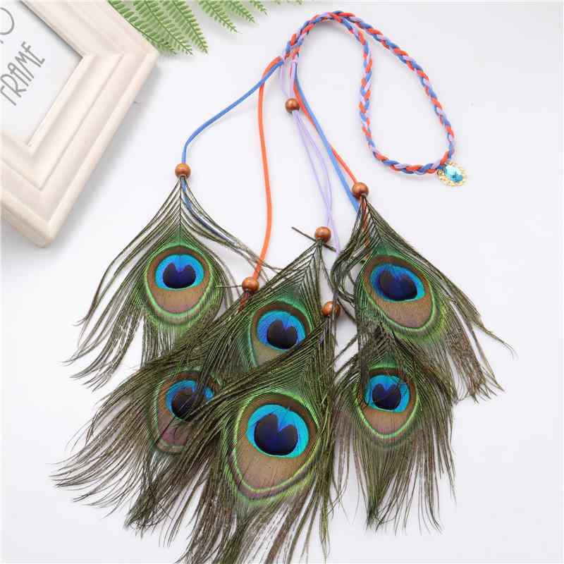 ヘアアクセサリー レディース エスニック ボヘミアン クジャク羽根 フェザー ヘアバンド 春夏 旅行 観光 リゾート 写真撮影 おしゃれ 華やか(x2)