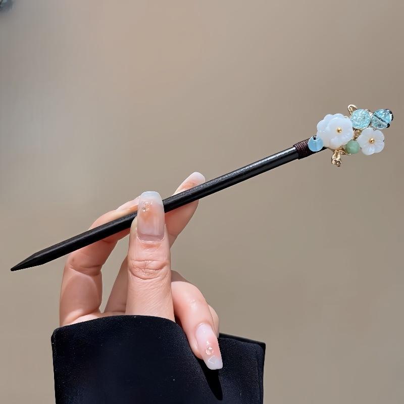 かんざし レディース 中華風 レトロ タッセル 歩揺 花モチーフ 高級感 シンプル 木製 普段使い まとめ髪 ハンドメイド(x2)