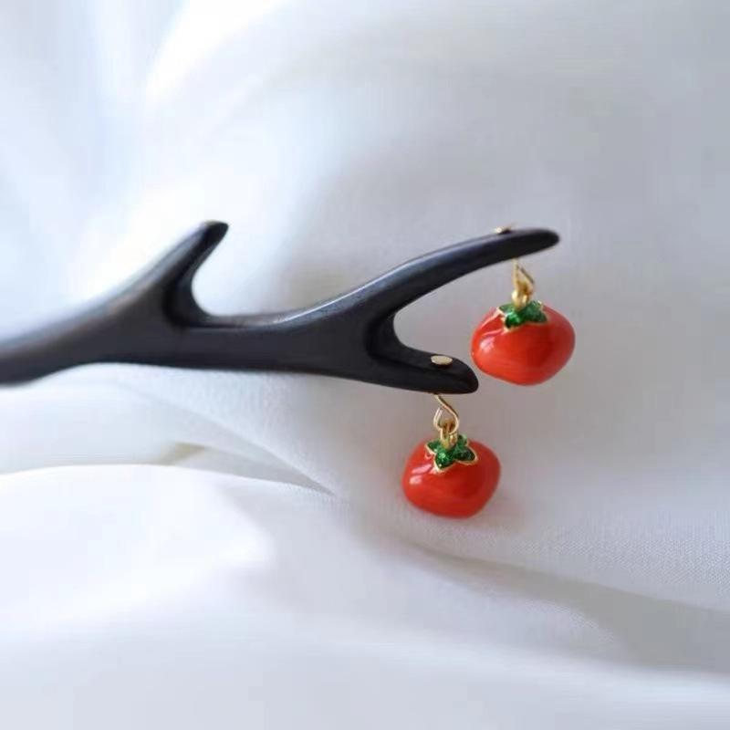 かんざし レディース 柿モチーフ 縁起物 模造黒檀 合金 ヘアスティック 古風 和装 浴衣 着物 漢服 チャ..