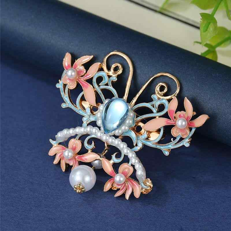 ブローチ レディース ネオチャイナ 七宝焼き 蝶 バタフライ パール パール 個性的 おしゃれ デザイン エレガント 秋冬 アウター コート 漢服 チャイナドレ...