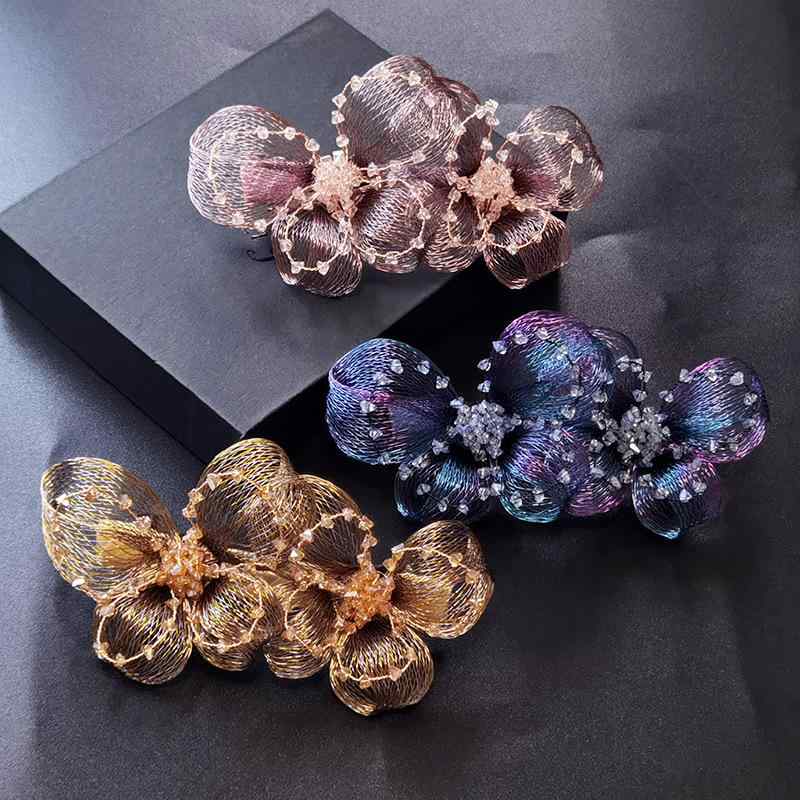 ヘアアクセサリー レディース ママ 蝶々 バネクリップ バレッタ 髪留め 高級感 銅線製 レトロ調 ハンドメイド サマー ブルー ゴールド ピンク(x2)