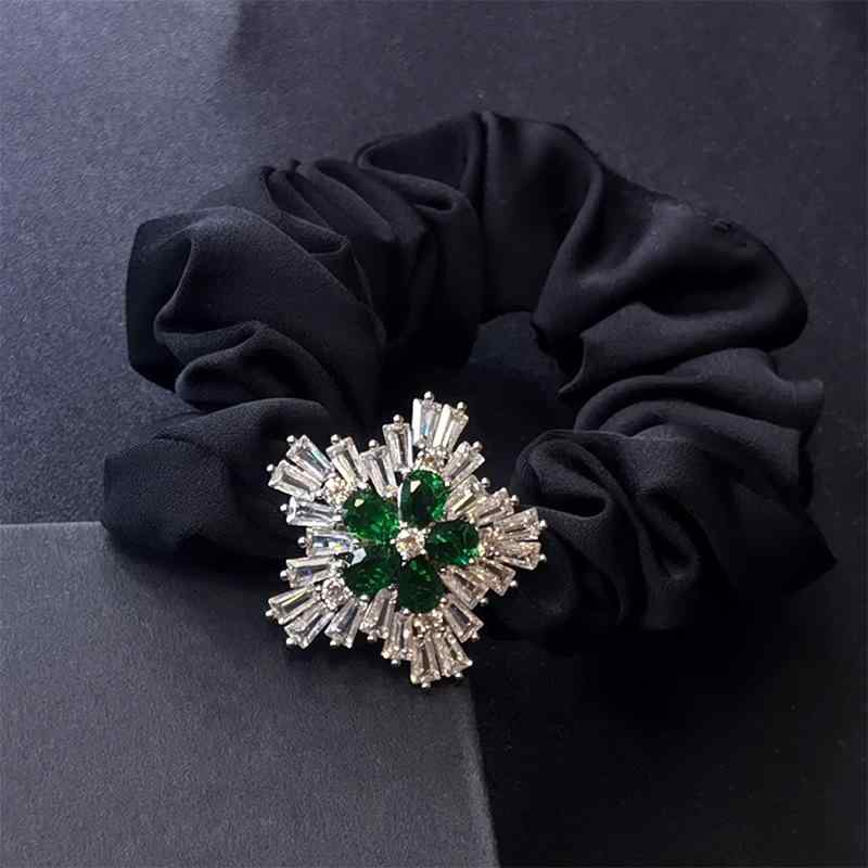 ヘアアクセサリー レディース 高級感 クリスタル シンプル エレガント まとめ髪 ポニーテール シュシュ ヘアゴム 黒 ファブリック 高弾力 韓国風 上品 普段使い(x2)