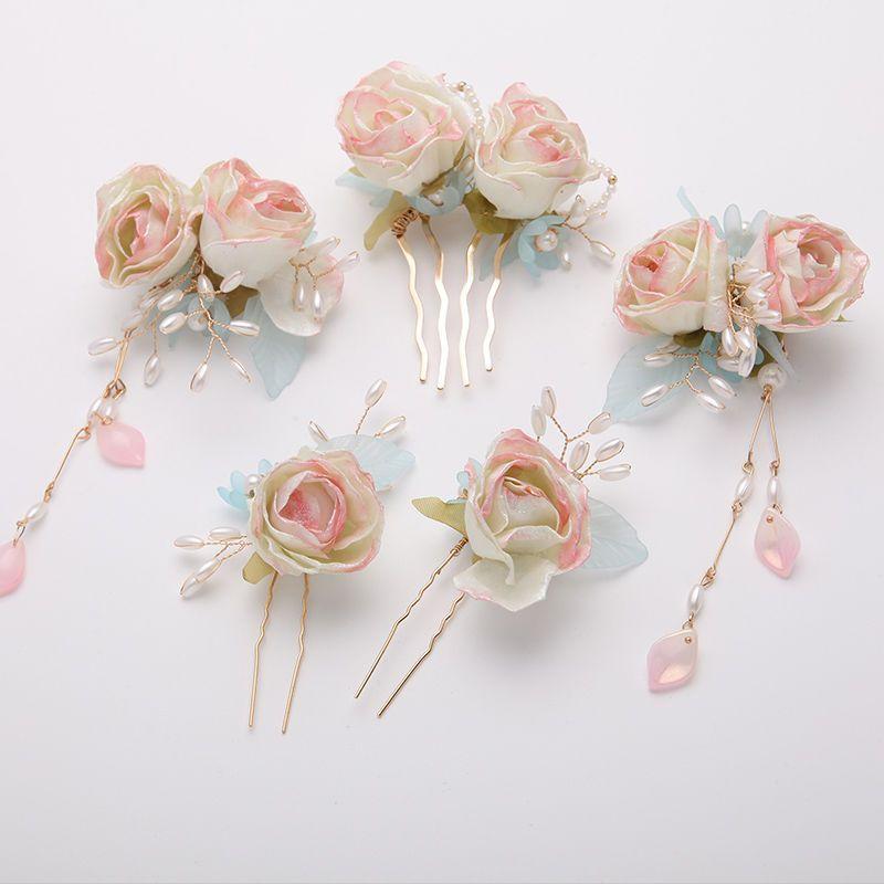 ヘアアクセサリー レディース 漢服 セット 絹花 薔薇 ヘアピン かんざし ヘアコーム ヘアクリップ 古風 レトロ アンティーク スイート フェミニン ナチュラル
