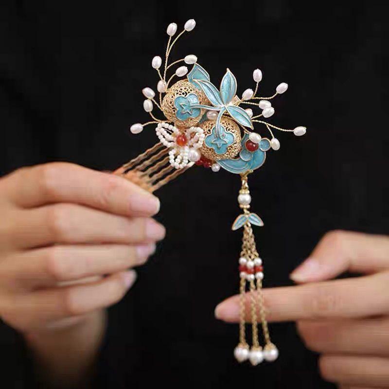 簪 黒檀 木製 柿モチーフ 縁起物 中国風 古風 漢服 チャイナドレス 髪飾り ヘアアクセサリー まとめ髪 ..