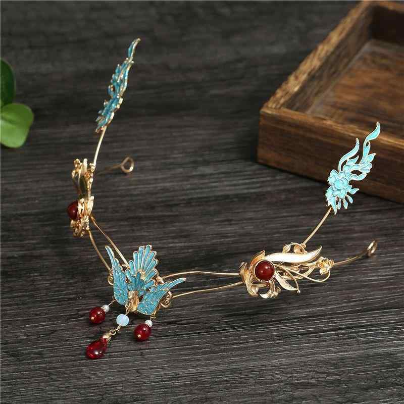 ヘアアクセサリー キッズ 女の子 中国風 漢服 額飾り 宮廷風 古典 レトロ 鳳凰モチーフ 金メッキ加工 ..