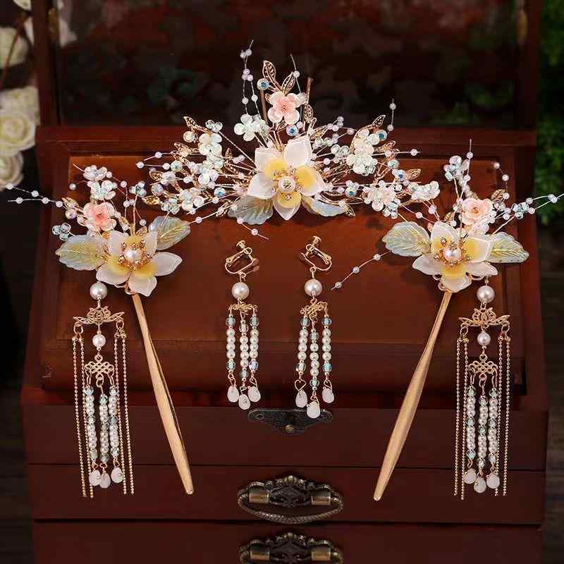 髪飾り レディース Uピン タッセル 手作り プリンセス 中国風 宮廷風 エレガント 華やか 花モチーフ フ..