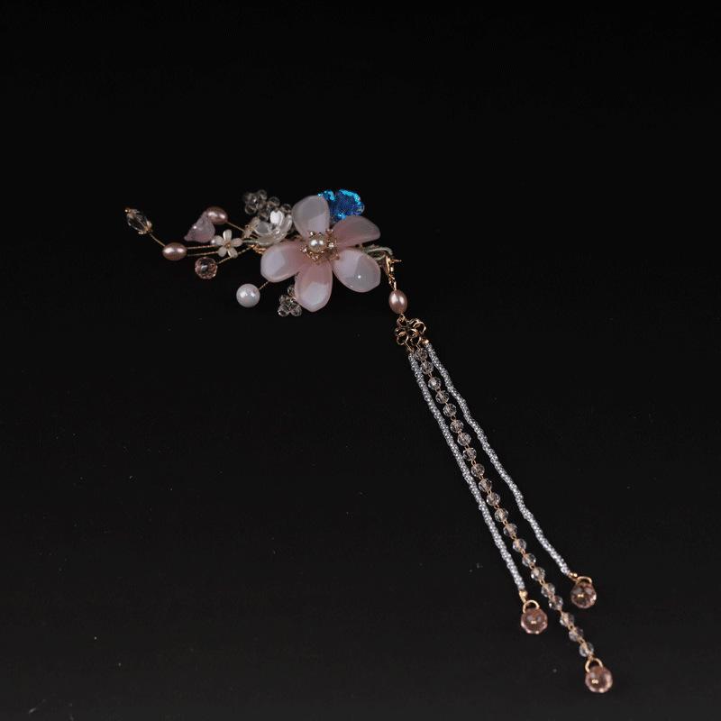 髪飾り レディース 古風 中華風 琉璃 フラワー タッセル 歩揺簪 ヘアクリップ セット 手作り 合金製 くちばし型 上品 幻想的