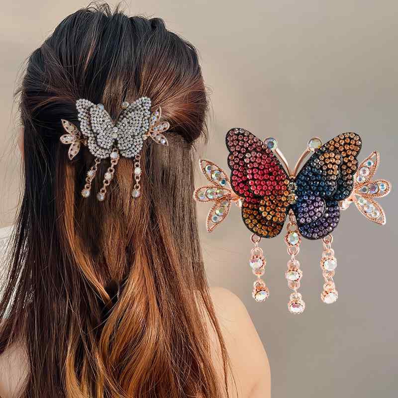 ヘアクリップ レディース 大きめ 蝶 クリスタル ポニーテール 合金 レトロ シンプル スプリング バレッ..