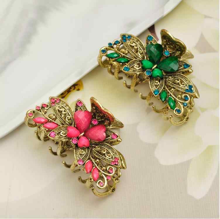 ヘアアクセサリー レディース 韓国風 レトロ バンスクリップ ヘアクリップ 大きめ ラインストーン まとめ髪 インフルエンサー 合金製 髪飾り カラフル 普段使い おしゃれ