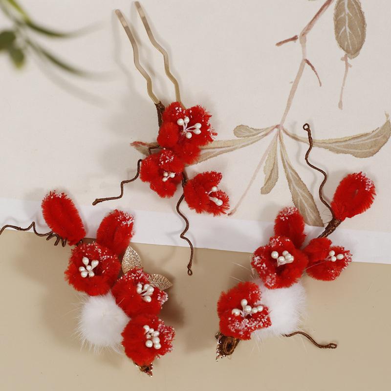 髪飾り レディース 手作り ベルベット調 フラワー ヘアクリップ ヘアピン Uピン セット 上品 繊細 レト..