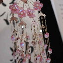かんざし レディース ピンク 牡丹 花モチーフ ガラス メタル タッセル レトロ 古風 手作り 漢服 和装 浴衣 着物 パーティー イベント 上品 優雅 ヘアスティック 髪飾り ヘッドアクセサリー