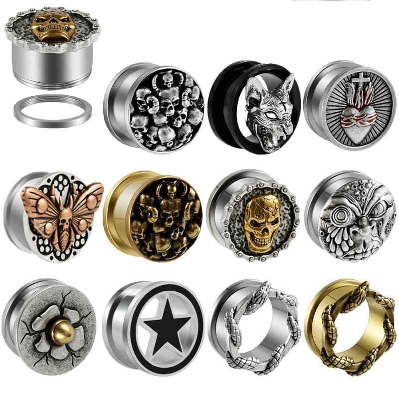 拡張ピアス ユニセックス ステンレス 銅製 蛇 巻きつき 狼 ヘッド 蝶 滑車 ボディピアス 外ネジ イヤー..
