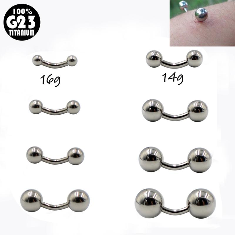 ボディピアス G23チタン 純チタン製 アレルギー対応 カーブバーベル 14G 16G 外ネジ 軽量 高品質 ニップル 眉 軟骨 耳たぶ へそ用 光沢仕上げ(x4)