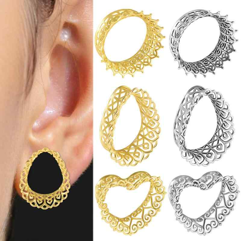 拡張器 ユニセックス 真鍮製 フレア型 ボディピアス シルバー ゴールド 電気メッキ 透かし模様 ラウン..