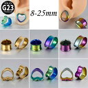 ボディピアス ユニセックス 拡張器 G23チタン製 金属アレルギー対応 軽量 フレッシュトンネル ハート形 しずく形 グラデーションカラー イヤーエキスパンダー(x2)
