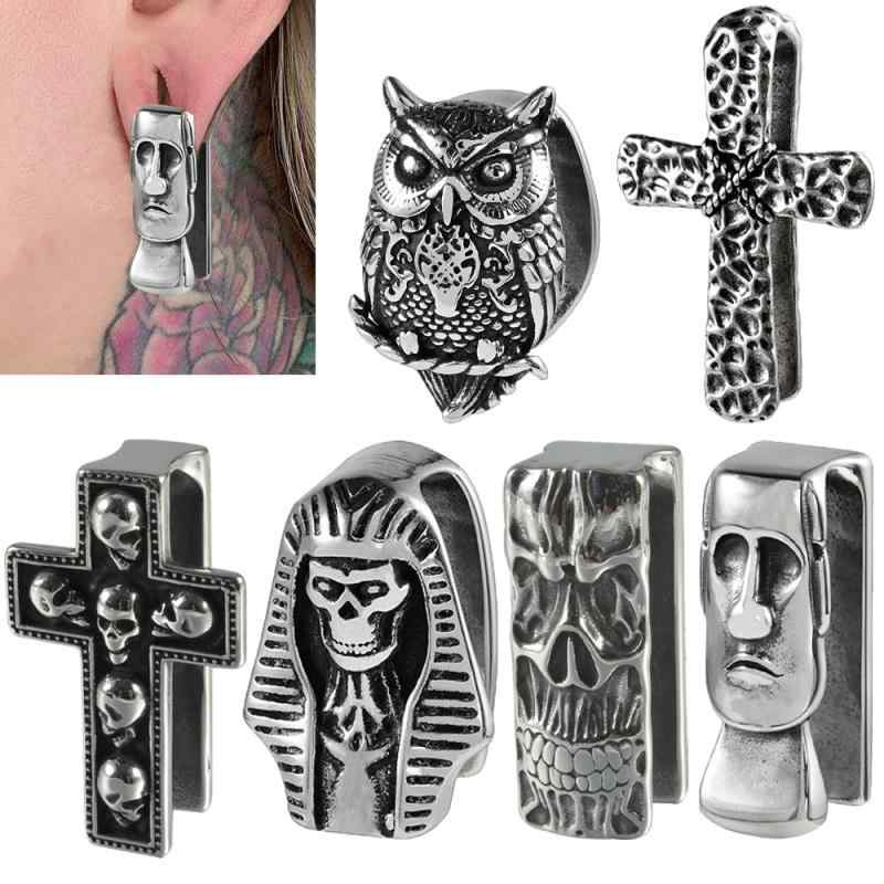 ボディピアス ユニーク 個性的 ステンレス 銅 スカル コフィン フクロウ 異形デザイン 窪み アンティークシルバー イヤーゲージ イヤーカフ ピアス(x2)