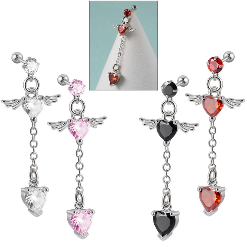 ピアス ユニセックス 天使 羽根 ハートモチーフ ジルコニア ドロップ 軟骨スタッド ネジ式キャッチ ステンレス製 電気メッキ加工 日韓スタイル かわいい(x2)