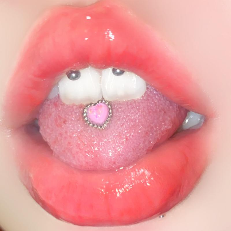 ボディピアス 舌用 男女兼用 ハートモチーフ かわいい キャッツアイ オパール風 ステンレス製 鏡面仕上..