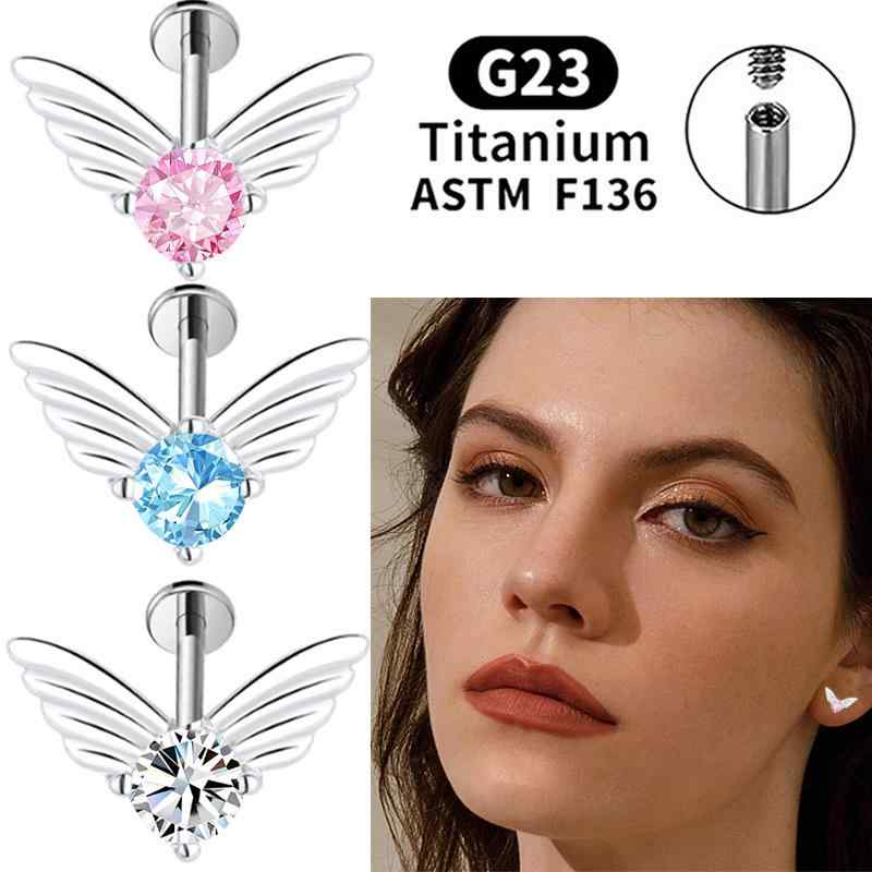 ボディピアス ユニセックス 男女兼用 G23チタン 翼 羽根 ジルコニア ピアス リップピアス シンプル エ..
