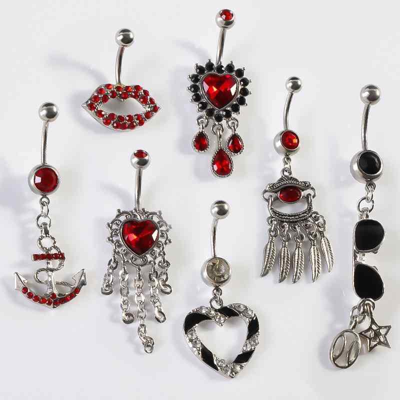 へそピアス レディース ボディピアス ステンレス製 サージカルステンレス ハート ドロップ アンカー モチーフ エナメル加工 電気メッキ 個性的 シンプルデザイン 普段使い おしゃれ かわいい アクセサリー