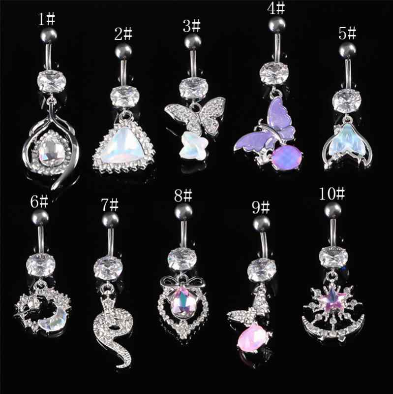 へそピアス レディース 女性用 サージカルステンレス 蝶々 バタフライ 月 ムーン パウダー ラメ キラキ..