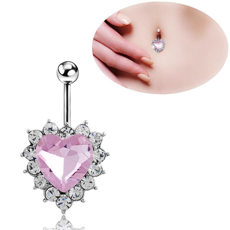 へそピアス レディース ボディピアス ハート形 ジルコニア クリスタル 欧米風 ファッション おしゃれ セクシー 魅力的 ホワイト ブルー ピンク