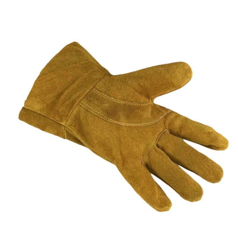 手袋 溶接作業用 ショート丈 黄色 牛革製 作業用グローブ ドライバー向け フルレザー 難燃 断熱 耐熱 ..