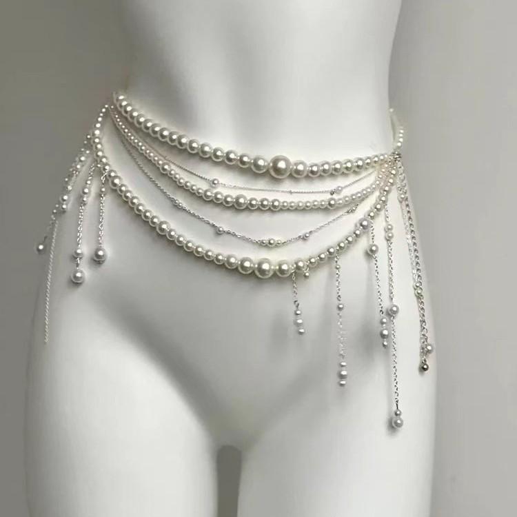 ボディチェーン 女性用 甘辛ミックス 個性的 韓国風 女性らしい ファッション小物 多層 パール フリン..