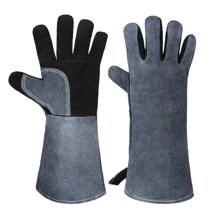 手袋 ペット用 犬 猫 噛みつき防止 ひっかき防止 牛革 厚手 ロング 作業用 保護 多用途 耐熱 滑り止め ..