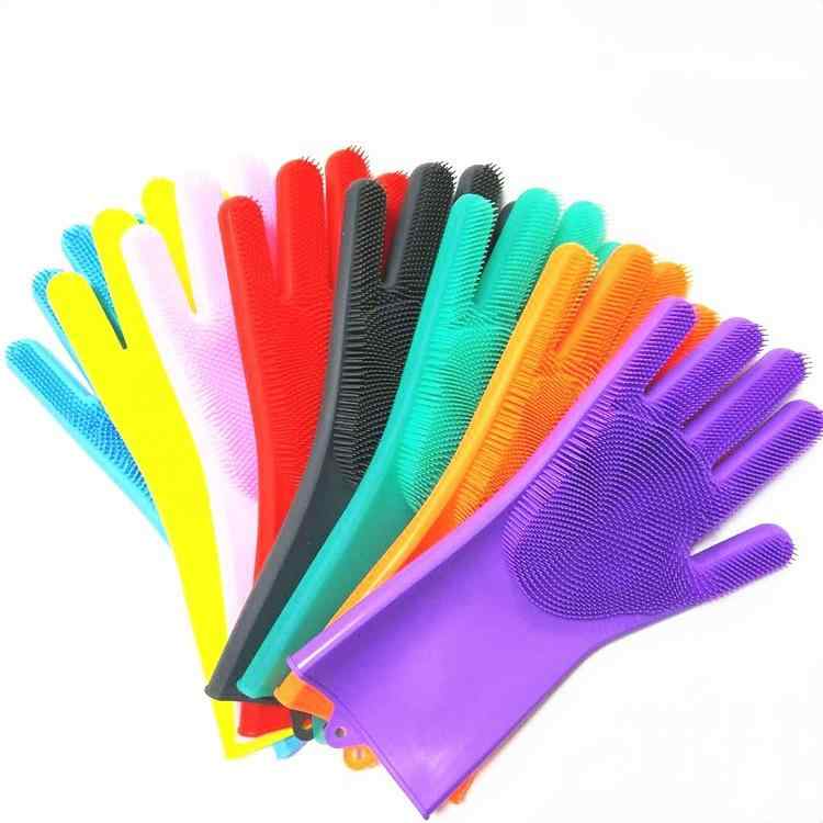 手袋 キッチン用 食器洗い ペット用バスブラシ 掃除 多機能 耐熱 シリコン製 グローブ ブラシ一体型 ロ..