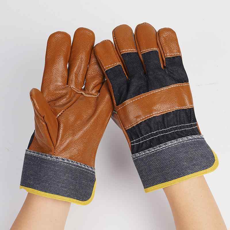 手袋 溶接グローブ 牛革 本革 ショート丈 耐熱保護 耐久性 作業用 プロ仕様 労働安全 保護具 ダークカラー 厚手(4)