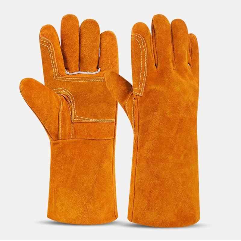 溶接グローブ 牛革 厚手 柔らかい ソフト 耐摩耗性 耐熱性 高温作業用 防炎 シームレス 保護 作業用 プ..