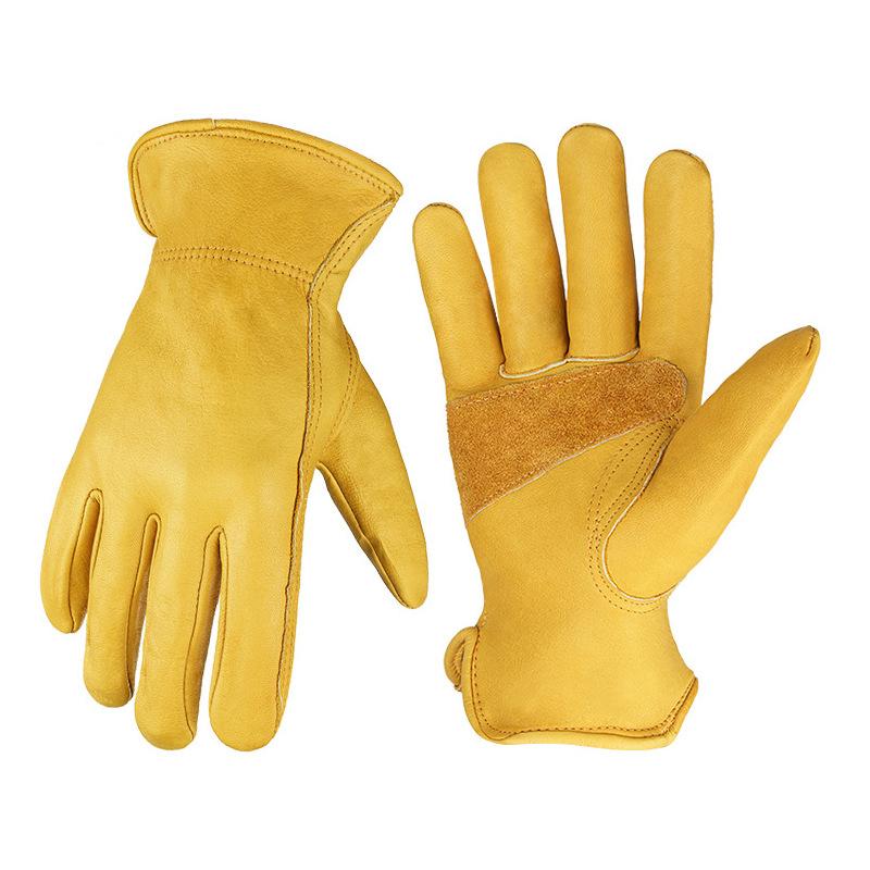 グローブ 牛革 本革 アウトドア キャンプ 屋外作業 バーベキュー 耐熱 防炎 耐突き刺し 耐摩耗 保護 バ..