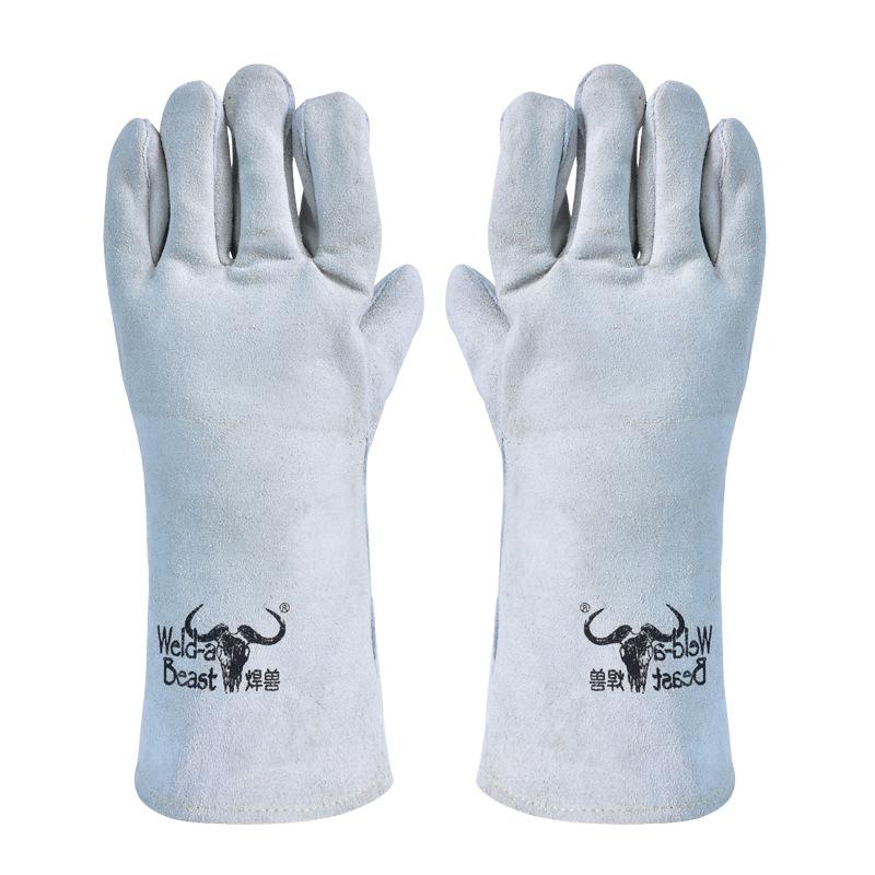 手袋 溶接用 グローブ 牛革 本革 厚手 耐熱 耐火 断熱 耐摩耗性 ロング丈 二重構造 溶接作業 柔軟 快適..