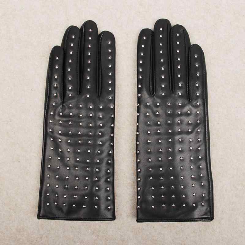 グローブ 手袋 レディース 女性用 羊革 本革 リベット スタッズ パンク ロック タッチパネル対応 スマホ対応 防寒 保温 秋冬 クール おしゃれ(4)
