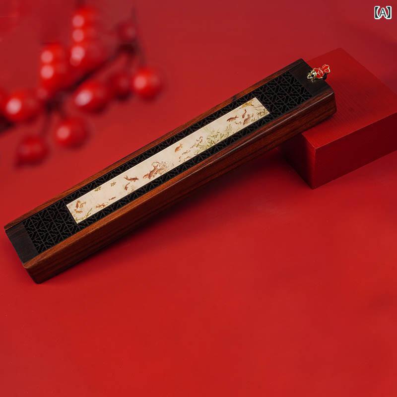 香炉 横置き 錦鯉デザイン 花梨木製 室内用 中国風 禅意 お香立て 線香立て 茶道 瞑想 癒やしグッズ 玄..