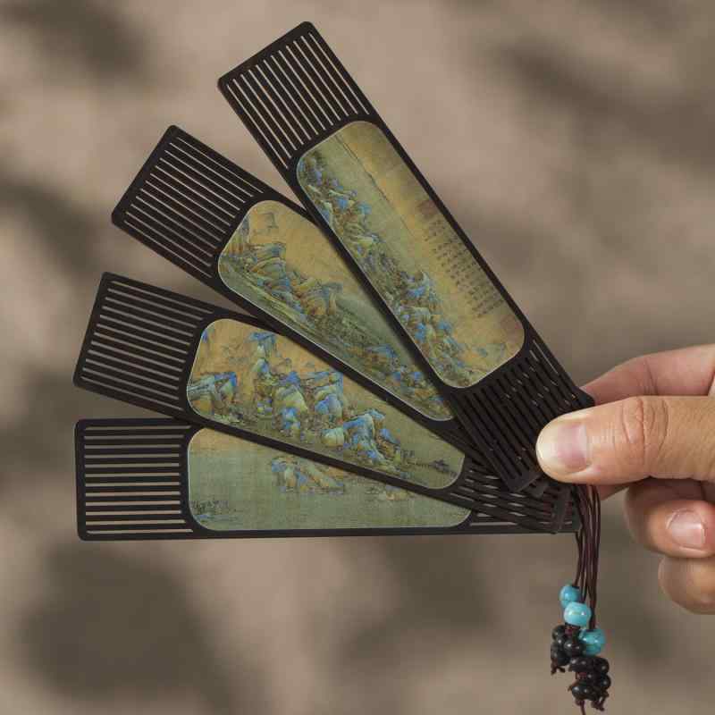 しおり 木製 中国風 レトロ 透かし彫り 名画 デザイン おしゃれ 文具 アート 伝統的 ギフトセット 贈り..