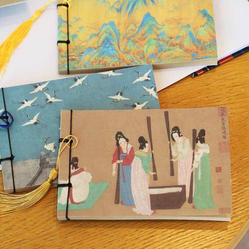 手帳 ノート 中国風 古風 レトロ ヴィンテージ ポケット博物館 伝統絵画デザイン 無地 線綴じ 記録 日..