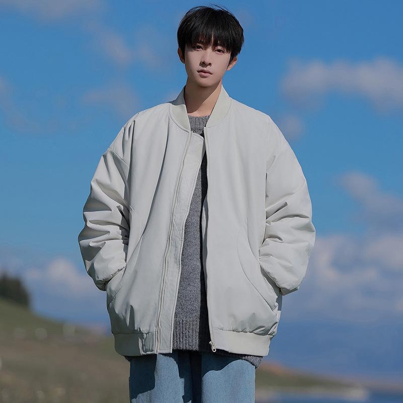 中綿ジャケット メンズ 男性 野球襟 スタンドカラー 厚手 保温 防寒 あったか アウター ゆったり ルーズフィット オーバーサイズ 無地 ポリエステル 冬 カジュアル